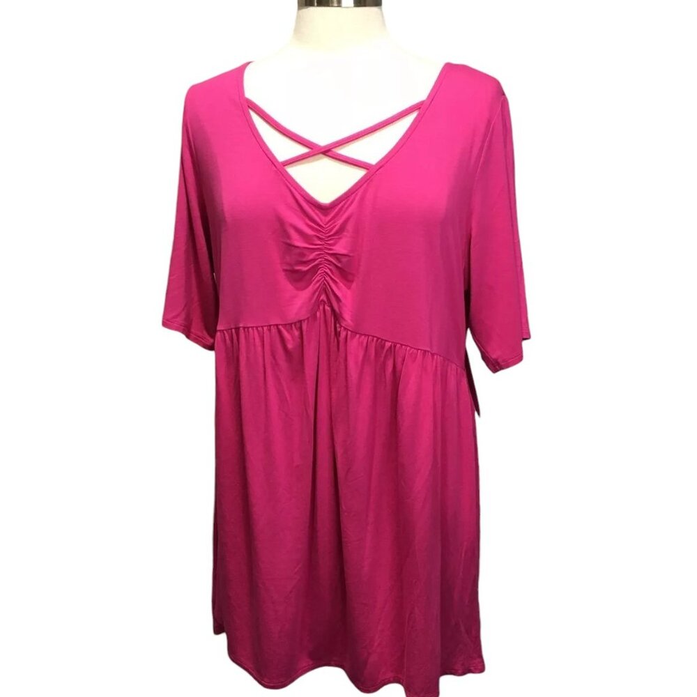 Boutique Hot Pink Criss Cross Knit Top Size 1x NEW